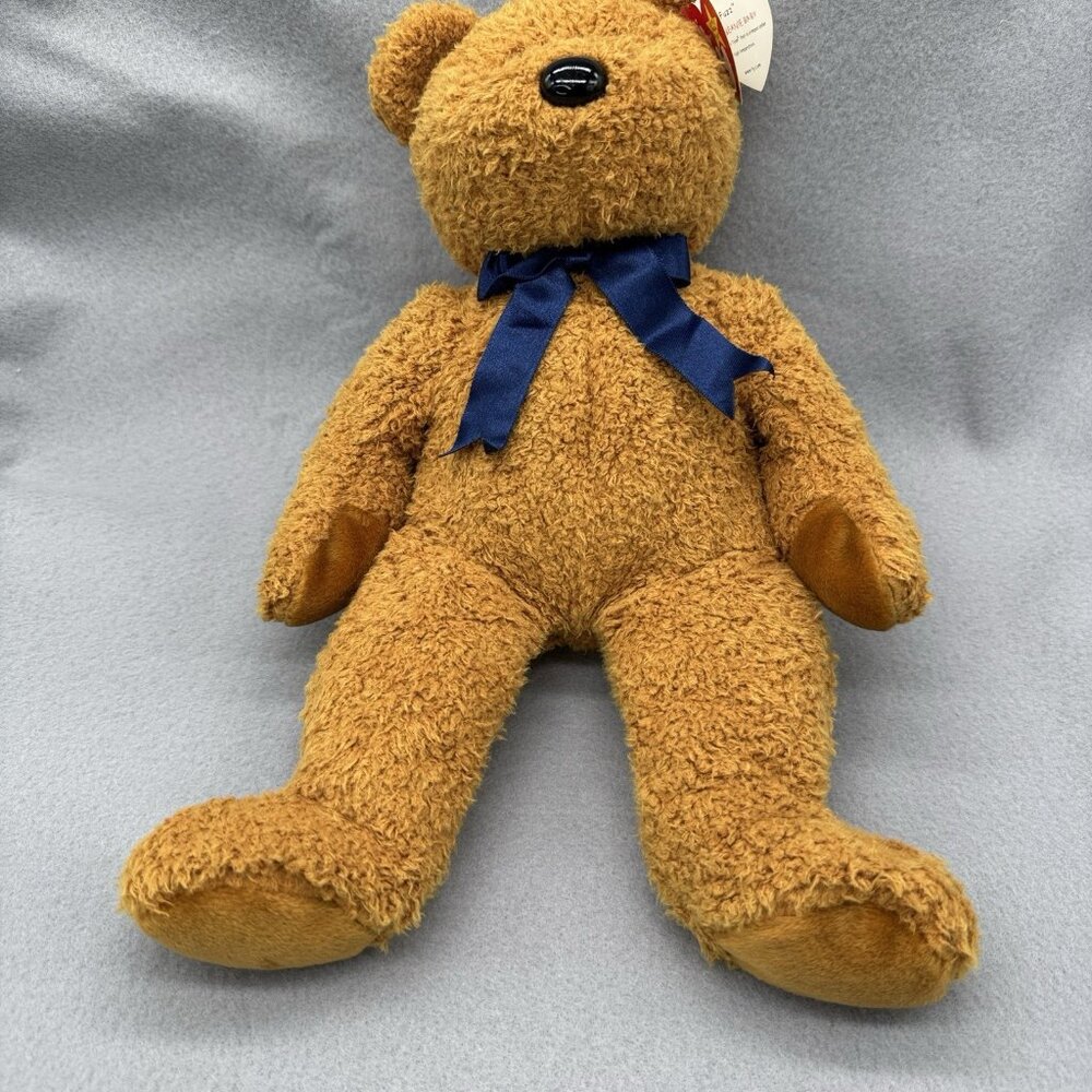 Teddy Bear Fuzz Brown Blue Bow Tie 1999 Plush Stuffed Toy 13" TY Beanie Buddies - Picture 11 of 13